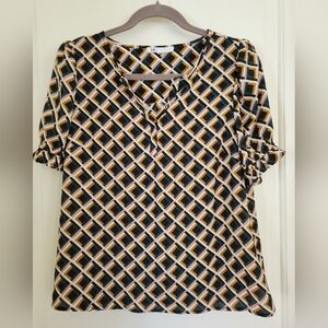 Daniel Rainn DR 2 Puff Sleeve Short Sleeve Blouse Size Medium Geo Print